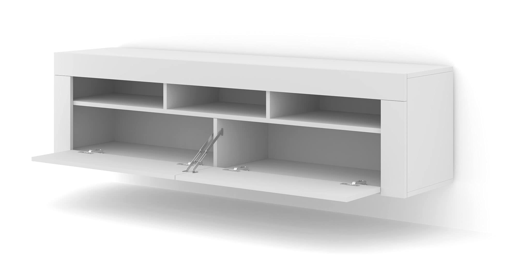 BIM Furniture Lowboard TV Schrank Moreno 160 cm Hängend oder Stehen universal Unterschrank Fernsehschrank TV Board Sideboard HiFi-Tisch Hängender Schrank (Weiß Matt)