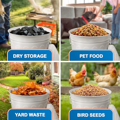 Image of Plexon 13 Gallon Metal Trash Can with Lid Outdoor Vintage Trash Can Steel Retro Garbage Can for Kitchen Farmhouse Rustic Bird Seed Storage Pet Food Cute Bucket, Off-White 2 Pack