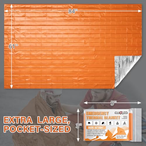 Image of SecuCaptain Survival Emergency Thermal Blankets: Thicken 28um Space Mylar Blanket Kit for Outdoor Cold Winter Camping, Hiking, Car Bug Out Bag, or First Aid - Orange 4 Pack