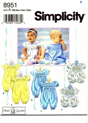 infant smocked dress patterns Simplicity 8951 Sewing Pattern Oliver Goodin Babies Romper Newborn Bridesmaid Dresses Lord And long_sleeve_top The most magical Mouse Size:XXL-7/8 Years