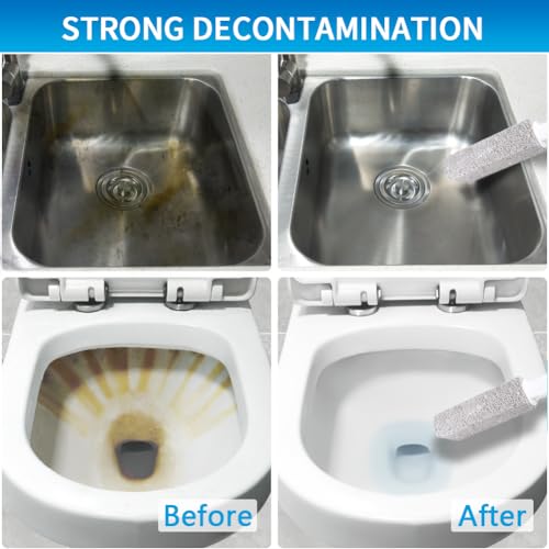 Image of 4TH Pumice Stone for Toilet Bowl Cleaning,Pumice Stick with Handle,Cleans Away Limescale Stain,Hard Water Rings, Calcium Buildup,Iron and Rust. Remover for Tile /Bath /Kitchen /Household - 2 Piece
