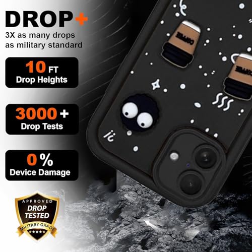 Image of GoldKart Back Case Cover Compatible for iPhone 16 | Cute Fun Cartoon 3D Ball Coffee Silicone Case | Full Body Protection Back Cover for iPhone 16 - Black