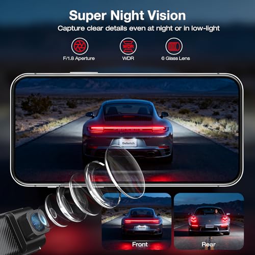 Beferich 4K+2.5K Dash Cam Front and Rear, Built-in GPS, 5.8G WiFi, Free 64GB Card Included - image 4