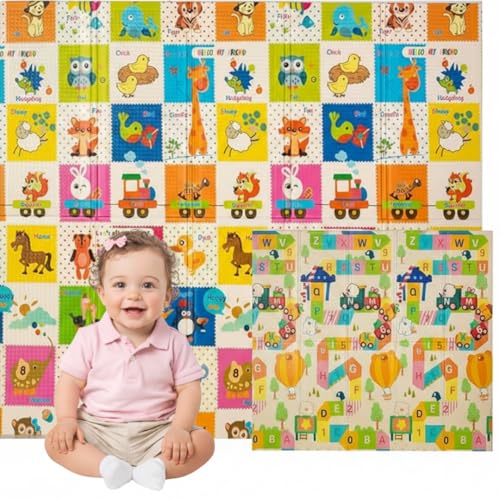 Edibaby, Alfombra Bebé Acolchada Plegable, Diseño Infantil, Colchoneta de Juegos para Suelo, Reversible, XPE, Tapete Baby Play Mat (Playground | 180 x 150 | 1 cm)