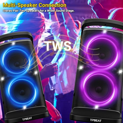 Tpbeat TP-PT-01 Portable Bluetooth Party Speaker: 160W Peak Powerful Loud Sound Deep Bass Wireless Boombox Large Subwoofer 15 Hours Battery Life Fast Charging thumb #3
