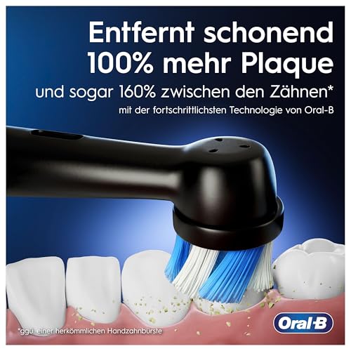 Oral-B iO Series 5 Elektrische Zahnbürste/Electric Toothbrush, Doppelpack, Magnet-Technologie, 2 Aufsteckbürsten, 5 Putzmodi für Zahnpflege, LED-Anzeige & Reiseetui, Designed by Braun, Schwarz/Weiß – Bild 3