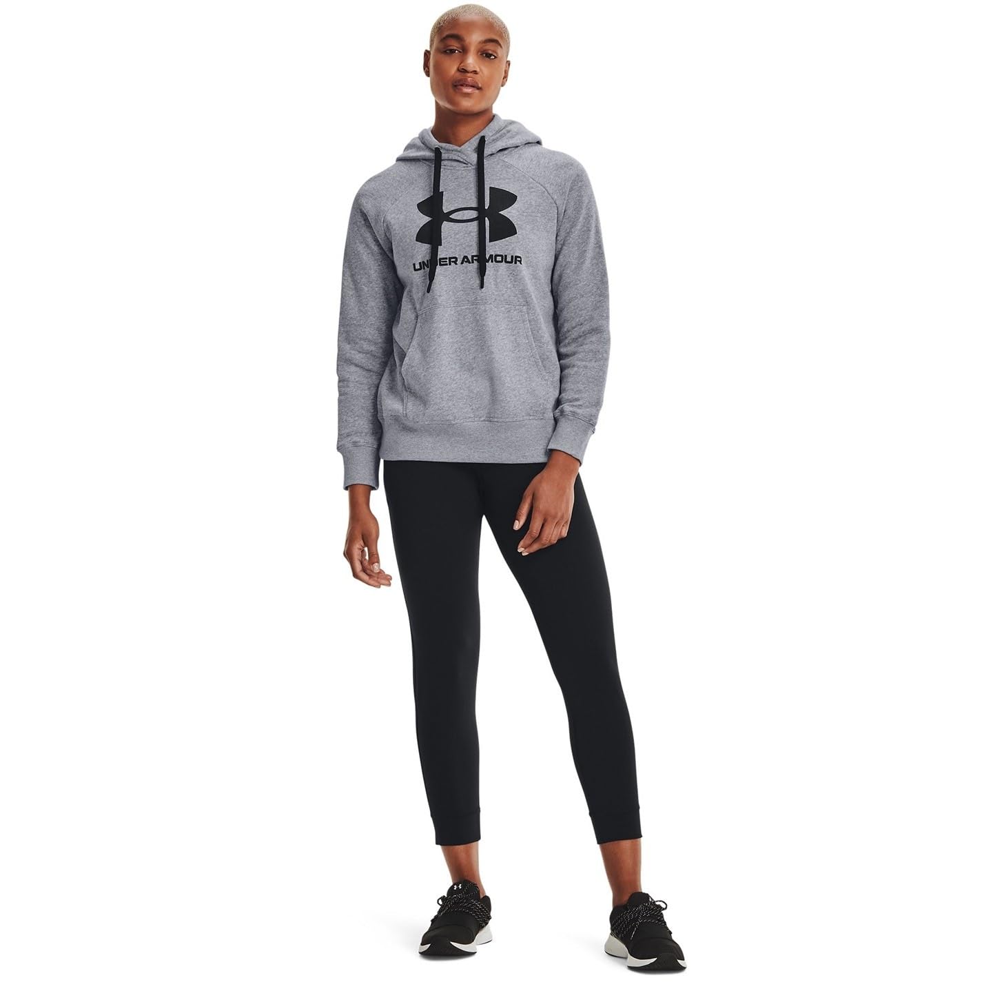 Under Armour Rival Fleece Logo Hoodie, Sudadera Mujer, Acero Jaspeado Medio/negro/negro (035), XS