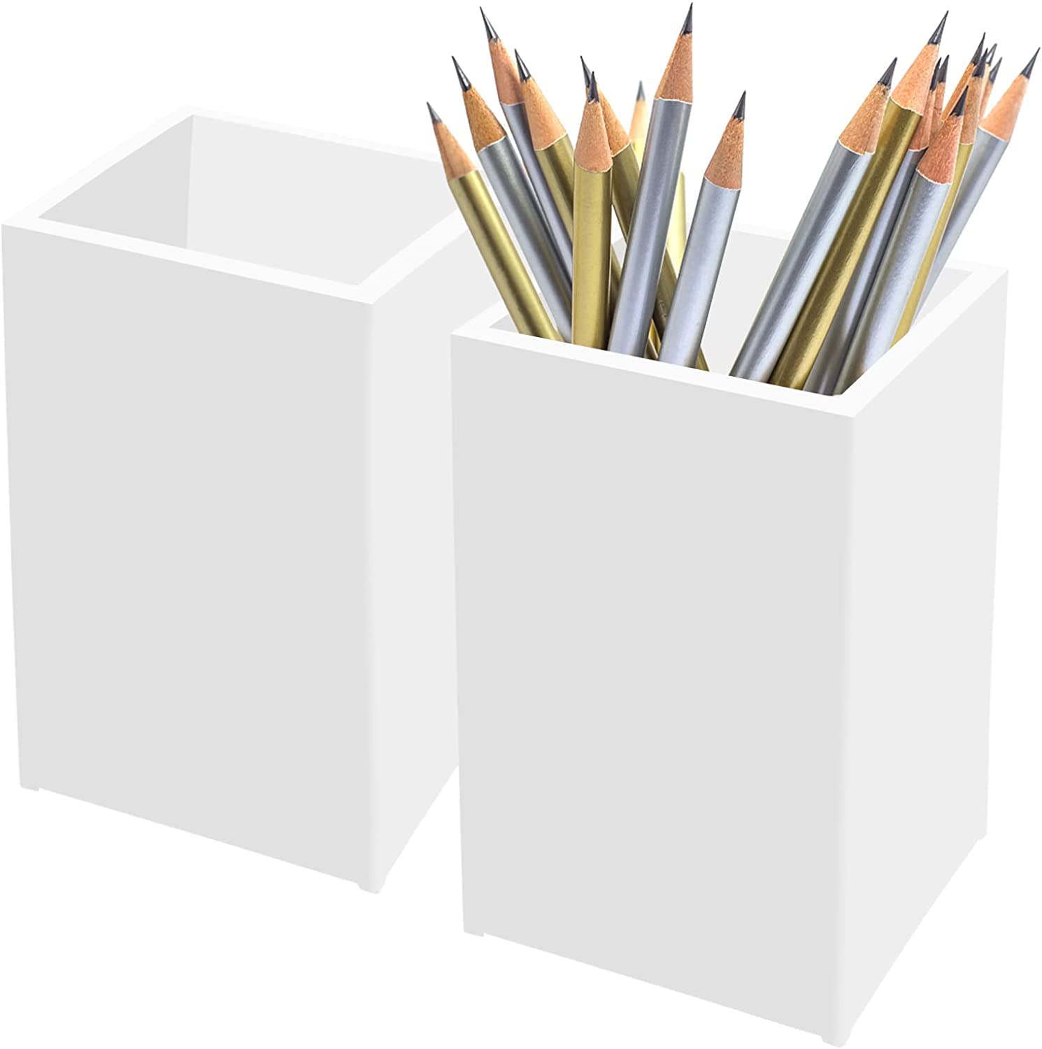 Milky White Pen Holder (2 PCS) - Pen Holder for Desk, Office Work Table - Acrylic Organizer for Pens, Pencils, Desk Accessories - Size: 2.6x2.6x4