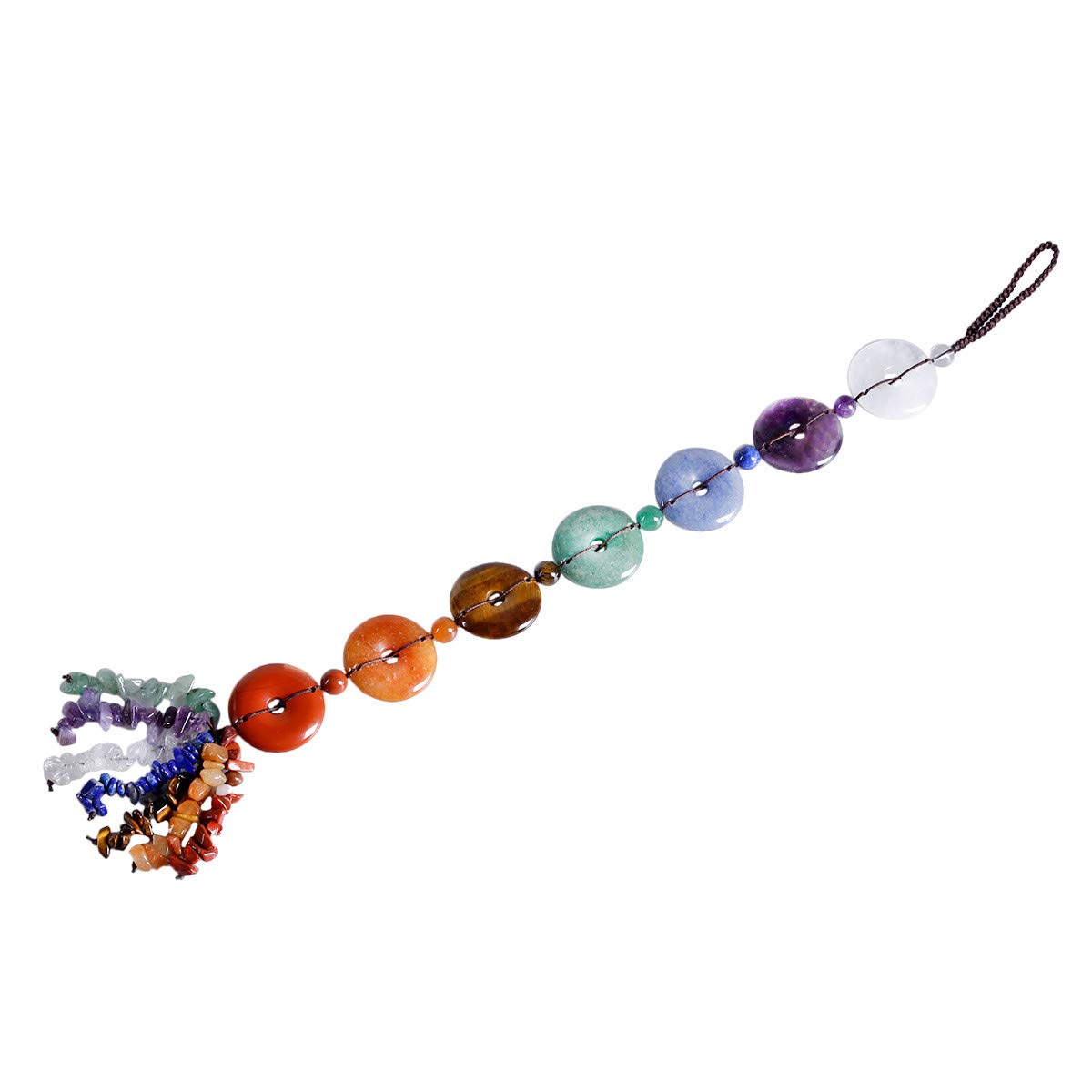 mookaitedecor 7 Chakra Healing Crystal Hanging Ornament for Home Window Decoration Peace Buckle Lucky Coin Ornament Gemstone Round Donut Wall Art Hanging Good Luck Gift for Reiki Chakra Meditation
