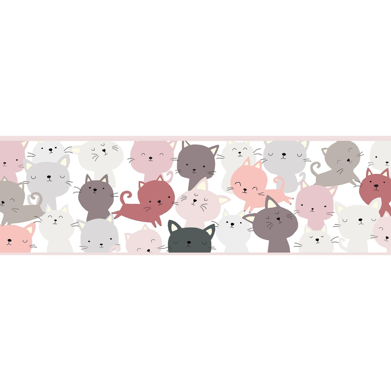 Papel pintado infantil cenefa adhesiva rosa gris Profhome 403741