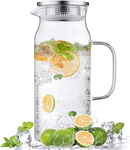 Bivvclaz 2 Liter 68 oz Glass Pitcher with Lid and Handle, Glass C...