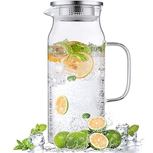 2 Liter 68 oz Glass Pitcher with Lid and Spout, Bivvclaz Water Pitcher for Fridge, Glass Carafe for Hot/Cold Water, Large Iced Tea Pitcher for Coffee, Juice and Homemade Beverage