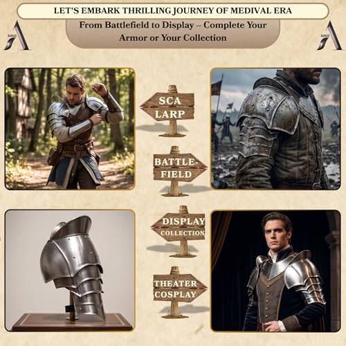 Image of AnNafi Medieval Pouldron Arm Shoulder Set | Viking Crusader Pauldrons Warrior Armor Steel Handmade Shoulder Armour Protector | SCA LARP Knight Metal Shoulder Guard Pair Silver Adult