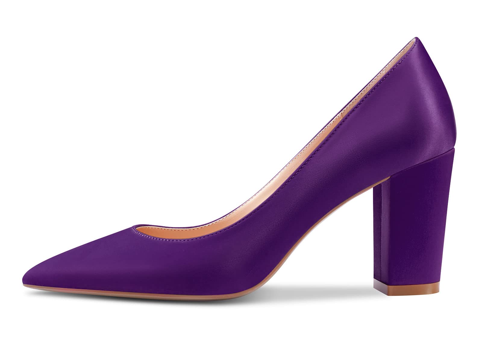 Aachcol Mujer Pumps Chunky Ancho Medio Heel Puntiaguada Punta Slip-on de Boda Oficina Fiesta Dress Zapatos Clásico 8 Inch