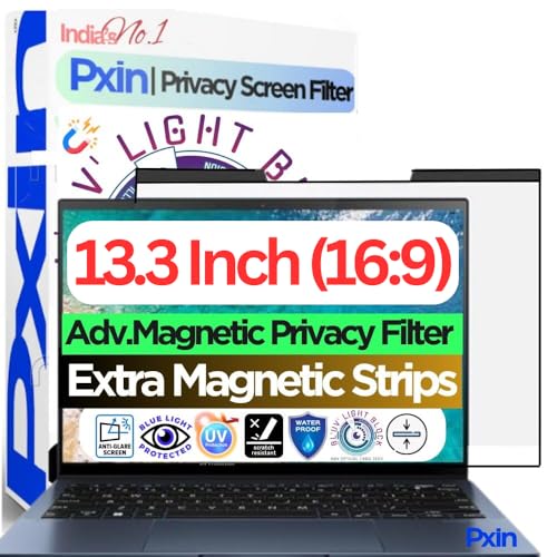 Image of Pxin 13.3 inch (16:9) Laptop Magnetic Privacy Screen Guard | Anti Glare | Magnetic Privacy Filter | 28 Privacy Briopix Dual Grid tech | Anti peep Ultra Series