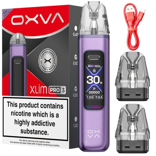 Oxva Xlim Pro 3 Pod Kit (Purple Silk) Vape Kit Compatible with Oxva Xlim Pods Xlim V3 Pod Xlim EZ Pods 2A Fast Charge 1500mAh Battery 1.05 Ultra-HD Colour Screen 2ml Vape Pods No Nicotine