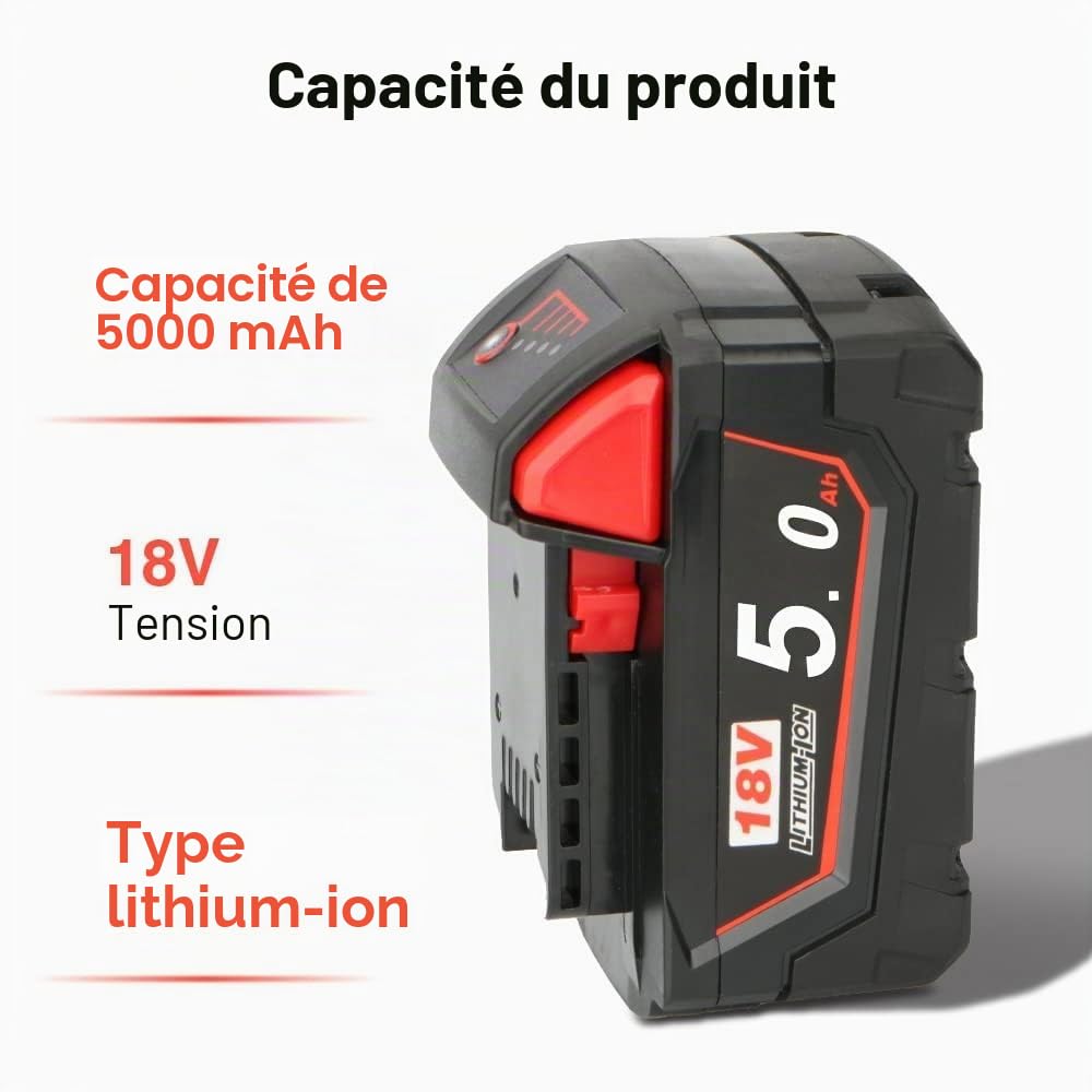 Powarobor Souffleur de Feuilles sans Fil pour Milwaukee M18 18 V, Batterie 5,0Ah Incluse