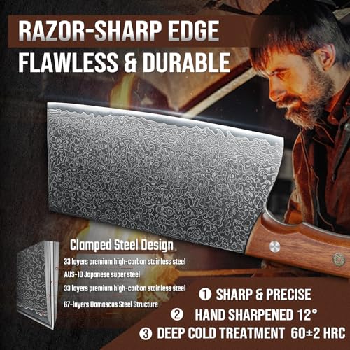 DRAGON RIOT Damascus Cleaver Knife 10 inch, VG10 Damascus Knife for Meat Cutting, Butcher Knife with Wood Handle for Chopper Vegetables Razor Sharp Chooping Knife, Premium Gift Box — view 4