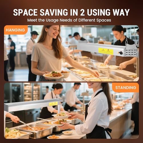 36-Inch Food Heat Lamp, 1000W Commercial Food Warmer Lamp Electric Strip Heater Overhead Stainless Steel Heat Lamps for Buffet Restaurant Parties Catering, Sliver 115V