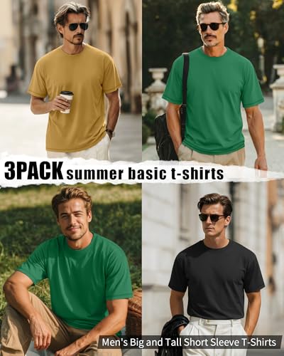 Image of Neer 3 Pack Big and Tall T-Shirts for Men L-7xl Tops | Large Casual Stretch Workout Tees, Short Sleeve Crewneck Oversized Shirts, Classic Summer Outfits, Comfy Basic Loose Clothes