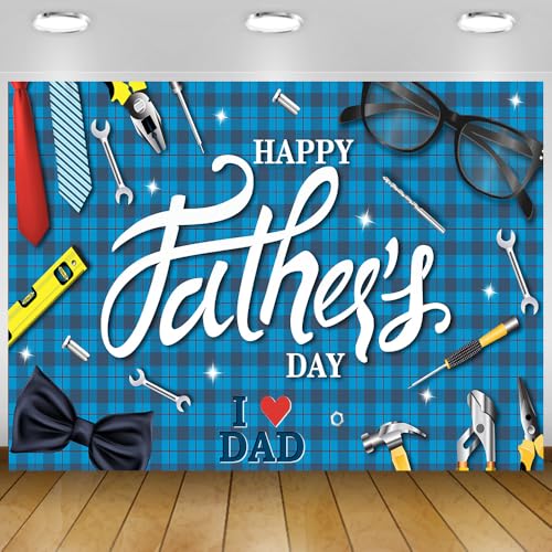 Happy Fathers Day Banner Father Day Large Blue Shirt Background Backdrops Family Party Background for Photography Men Cake Table Decor Banner 5.9x3.6Ft