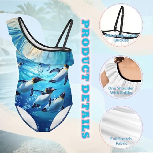 Image of Xpyiqun Swimsuits for Girls 3-14 1-Shoulder Ruffle Bathing Suit One Piece Adjustable Halter Swimming Wear