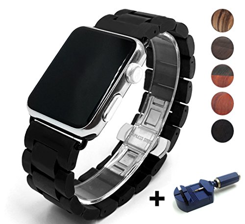 Seoaura Compatible For Apple Watch Band 41Mm 38Mm 40Mm, Natural Handmade Wooden Replacement Iwatch Series 8 7 6 5 4 3 2 1 Se Sports Strap Wristband - Link Remover As A Gift (Black, 41Mm/38Mm/40Mm #TOP4