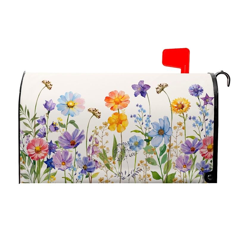 Spring Summer Flowers Mailbox Covers Magnetic Large Size 25x21 Inch Colorful Floral Flower Wraps Post Beautiful Fluttering Butterfly Mailbox Letter Box Cover Farmhouse Garden Decor for Home Outside