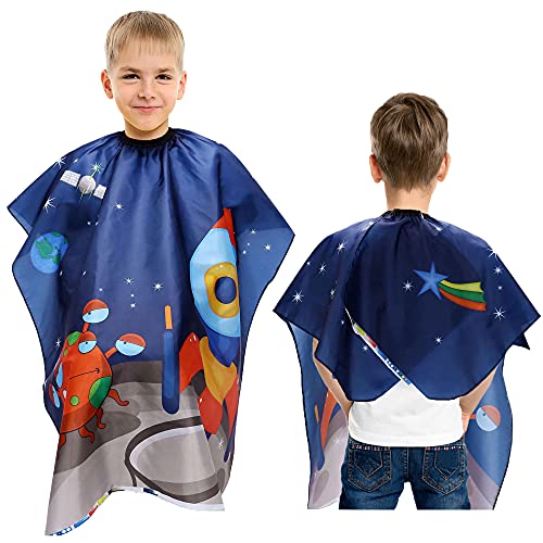 Aethland Waterproof Kids Haircut Cape, Hair Cutting Cape for Kids & Adults - Professional Barber Cape Salon Cape Cloak for Hair Stylist (Space Rocket)