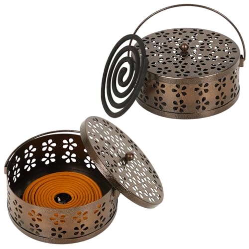 Whiidoom 2 Pack Portable Iron Mosquito Coil Holder with Handle Bronze