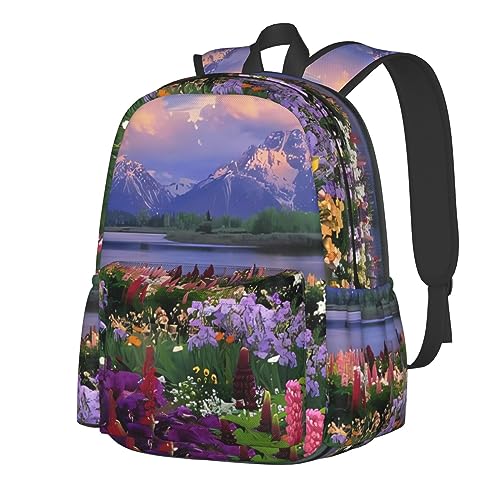 Sac à dos imprimé montagne noir imperméable de grande capacité pour l'école et les loisirs