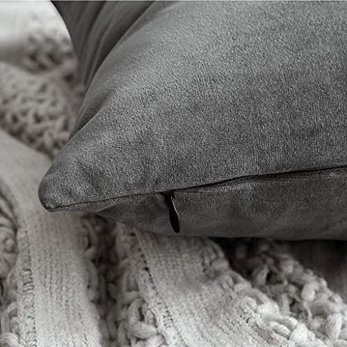 Image of Decorative Holland Velvet Cushion Square Pillow Covers Pillowcases for Sofa Bedroom with Invisible Zipper || (Grey, Set of 2 Piece (16X16 Inches)
