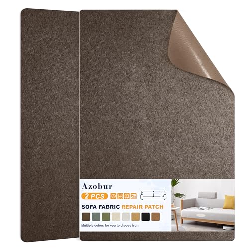 Azobur Couch Patch Repair Fabric Microfiber Fabric Self-Adhesive for Sofa Repair and Upholstery 2 Pieces 9.5 x 11 inches (Dark Brown)