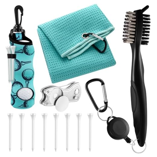 Liliful Kit de acessórios de golfe com 12 peças, inclui bolsa de bola de golfe com gancho, toalha, marcador magnético, escova de limpeza de ferramentas divot, para presentes femininos e masculinos