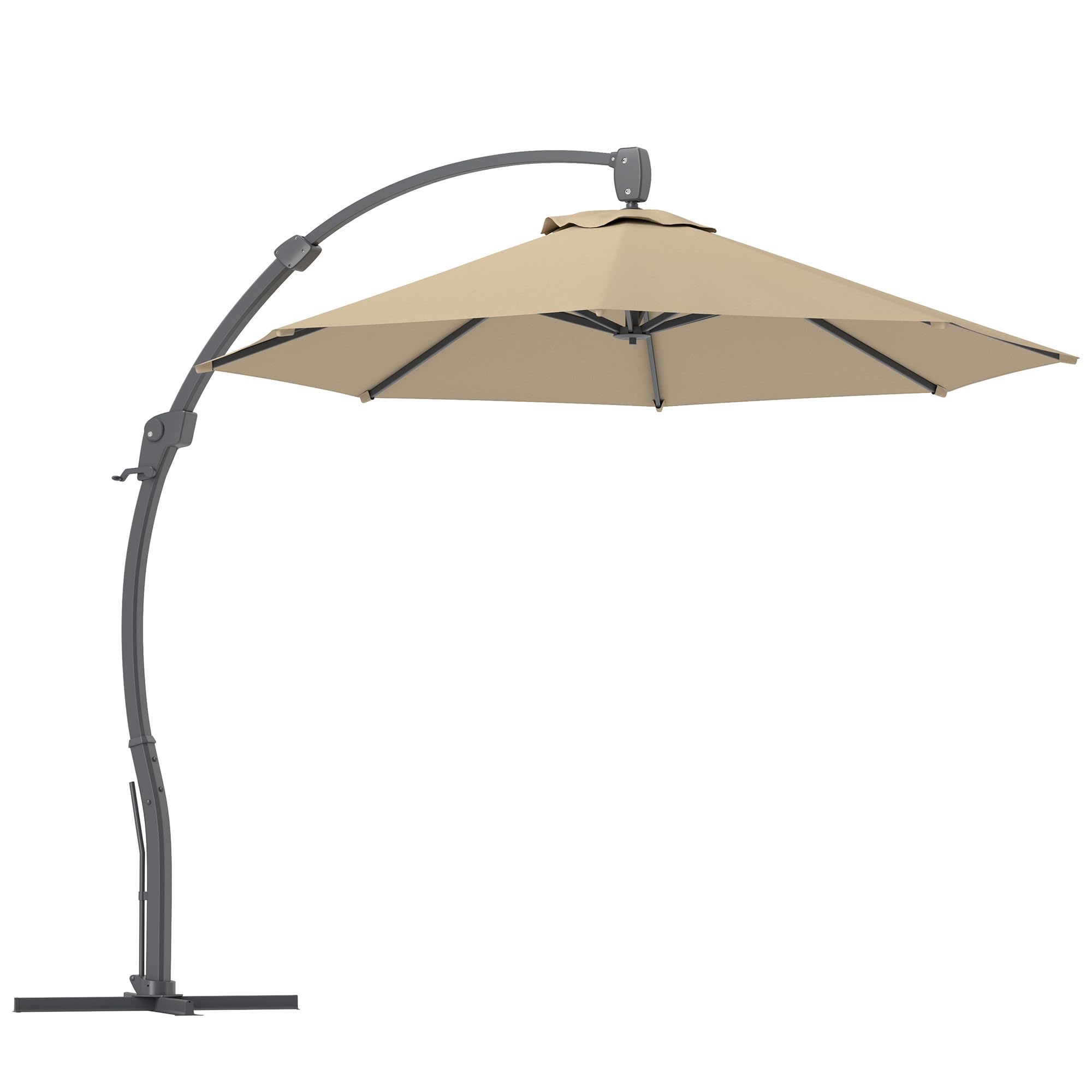 Outsunny Cantilever Parasol Overhanging Umbrella With Aluminium Frame Crank Khaki