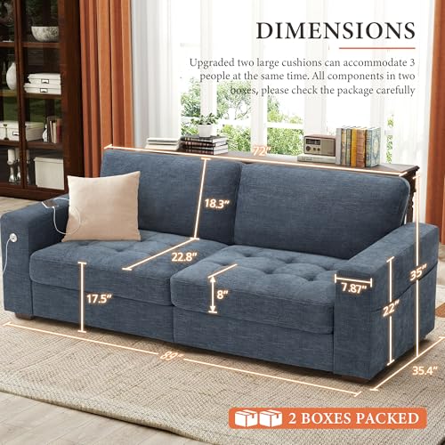 Image of Ihanherry Modern Sofa Living Room Couch with USB /Type-C Charging Port, Comfy 3-Seats Chenille Recliner Sofa for Small Space, Removable Medium Firm Cushion, (89inch, Blue)