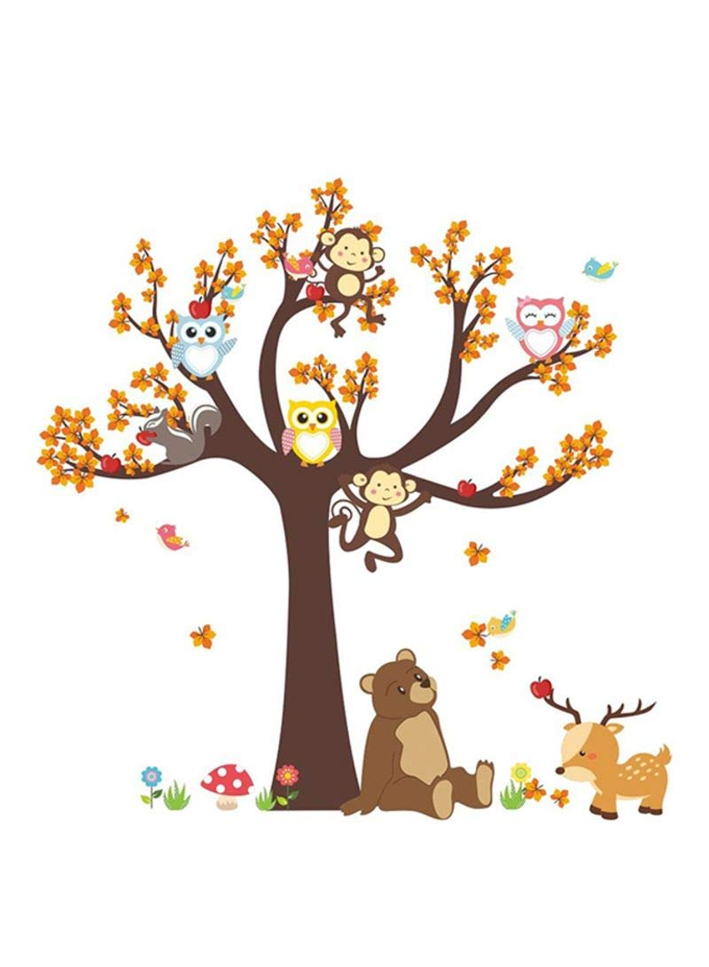 Urban Utility Cartoon Forest Animal Owl Monkey Bear Tree Wall Decals,Children's Room Nursery Removable Wall Stickers Murals