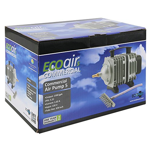 EcoPlus HGC728457 Eco Air5 Commercial Air Pump 5 80 Watt Single Outlet 1300 GPH, Silver - Thumbnail 7