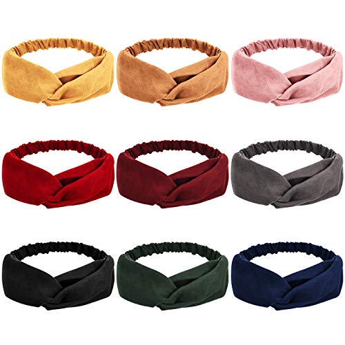 9 Pieces Twisted Knot Headbands Solid Color Knotted Head Wrap Boho Headbands Cute Hair Accessories for Women Girls, 9 Colors