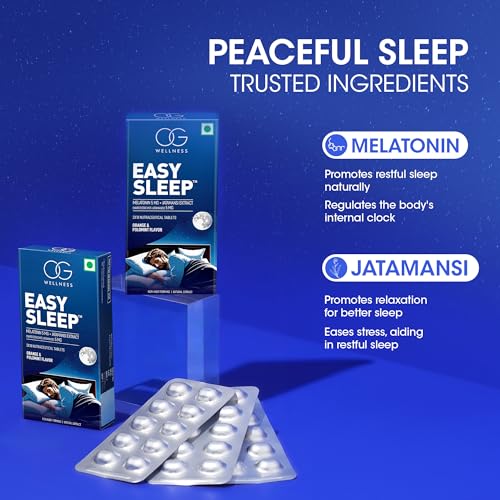 Image of OG WELLNESS Easy Sleep - Melatonin 5mg with Jatamansi Extract | Natural Sleep Aid Chew Mints | Non-Habit Forming | Orange & Polomint Flavor | 60 Mints for Relaxation & Deep Rest | Pack of 2