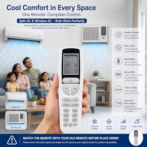 Image of 5 Year Warranty AC Remote Compatible for VOLTAS Split /Window 1.5Ton AC Remote, White (Your Old Remote Must Be Exact Same)
