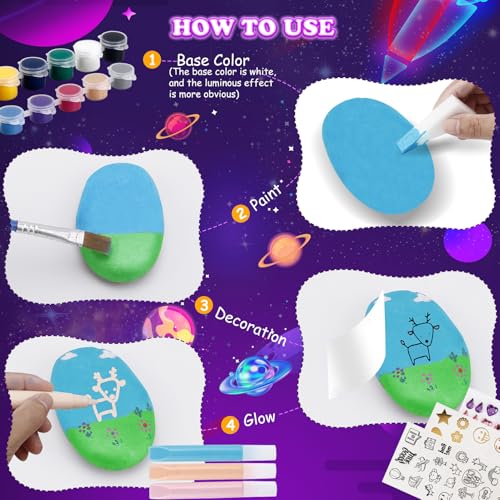 Steine zum Bemalen, Bastelset Kinder ab 5 6 7 8 9 10 Jahre Geschenk Mädchen 6-12 Jahren Basteln Mädchen 6-9 Jahre Ostern Geschenk 12 Stück… – Ansicht 3