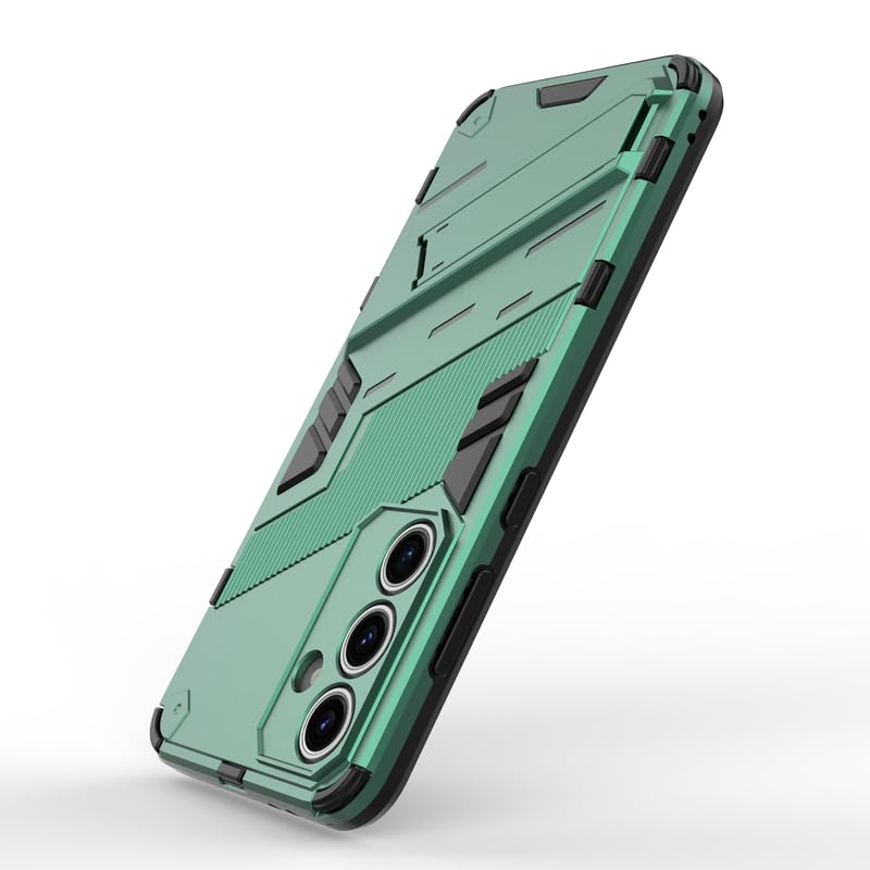 Image of Casodon Rugged Hard Back Case Cover for Samsung Galaxy S24 FE - Military-Grade Armor with Screen & Camera Guard, Dual-Layer Shockproof Design, Raised Edges, and Built-in Kickstand - Emerald Green