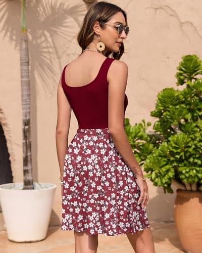 Image of AUSELILY Womens Sleeveless Square Neck Summer Dresses with Pockets | Sleeveless Sundresses Short Beach Dress Flowy Mini Dress Casual Vacation Dress