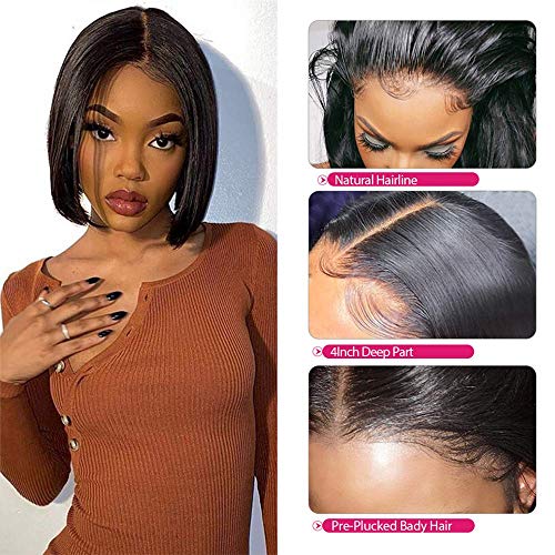 QUINLUX-HD-Transparent-Lace-Short-Bob-Human-Hair-Wigs-Pre-Plucked-13X6-Lace-Front-Wig-150-Density-Brazilian-Remy-Hair-Bob-Cut-Human-Hair-wig-for-Woman-Natural-Color-10-Inch-13X6-1ace-frontal-wig