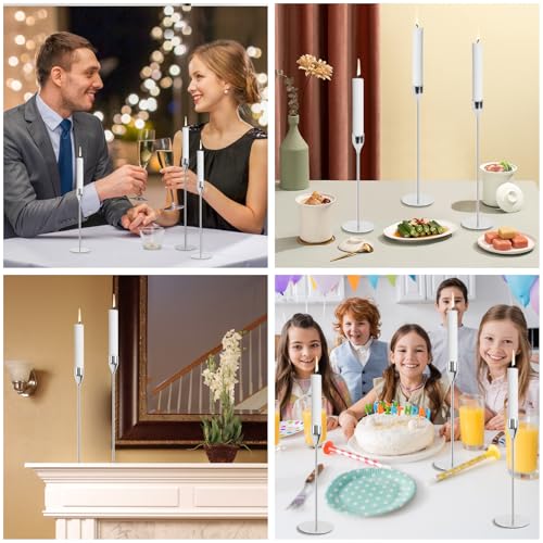 AUMAYCO Silver Candle Holders Set of 3, Metal Taper Candle Holders, Tall Candlestick Holders, Fits 2.2cm Thick Candle&Led Candles, for Table Centerpiece, Mantels, Weddings, Dining, Party