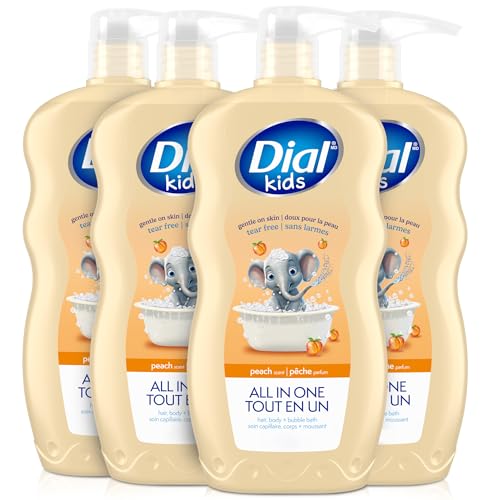 Dial Kids 3-in-1 Body + Hair + Bubble Bath, Peach, 24 fl oz (Pack of 4)