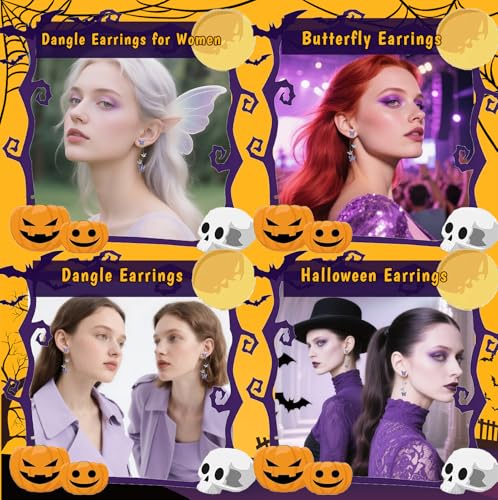 Purple Butterfly Earrings for Women with Lavender Dress, Sparkle Crystal Halloween Dangle Earrings for Fairy Dress, Butterfly Costume & Singer Costume Outfits4
