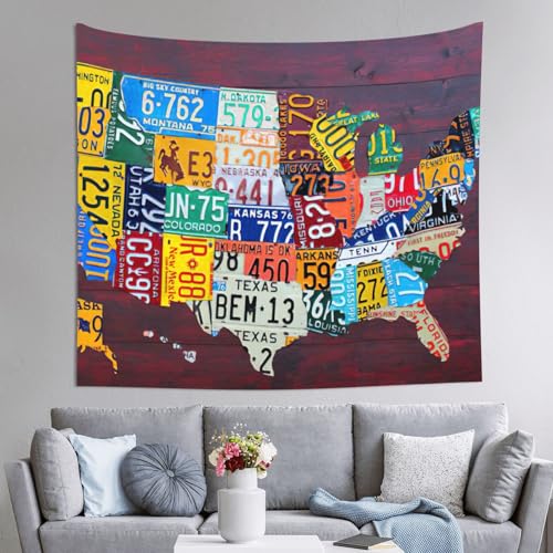 Grande tapisserie carte d'immatriculation JEJEA textile mural haute densité