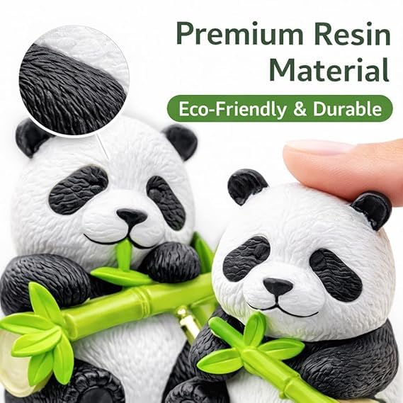Veemok Cute Panda with Bamboo Figurines Set of 8 – Decorative Animal Showpieces for Home Décor & Valentine’s Day Gifts for Him & Her 2